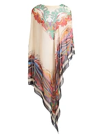 Printed Silk Asymmetric Poncho