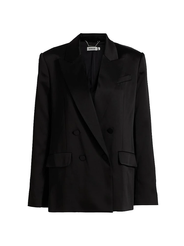 Norah Satin Double-Breasted Blazer
