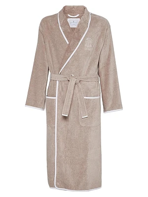 Cotton Terrycloth Bathrobe with Linen Trims