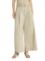 Stretch Cotton Gabardine Pleated A-Line Trousers