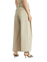 Stretch Cotton Gabardine Pleated A-Line Trousers