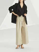Stretch Cotton Gabardine Pleated A-Line Trousers