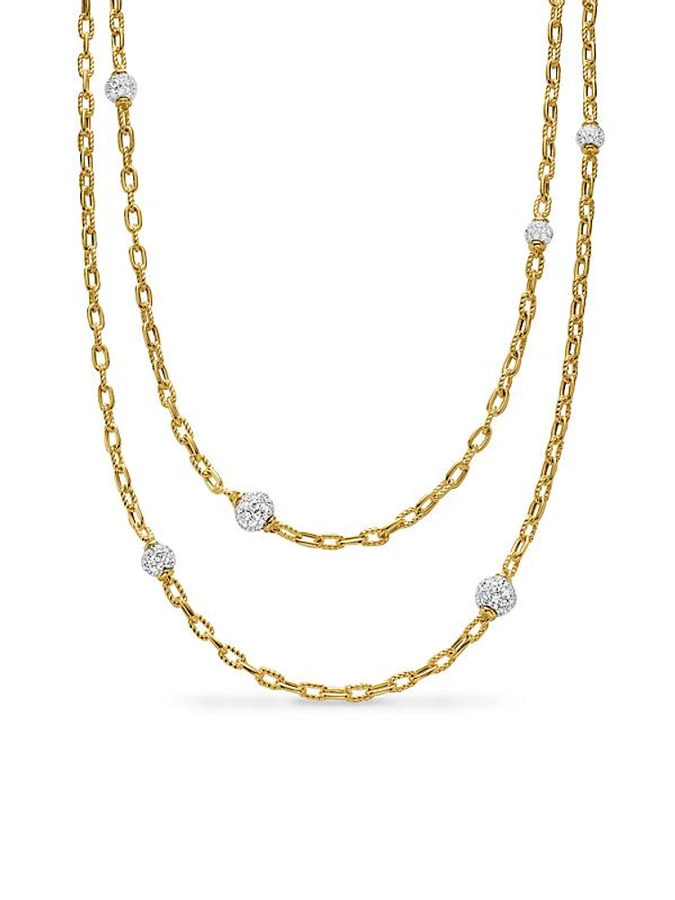 DY Madison Pavé Bead Station Necklace in 18K Yellow Gold, 3MM
