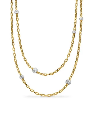 DY Madison Pavé Bead Station Necklace in 18K Yellow Gold, 3MM