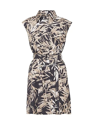 Cotton Herbarium Print Poplin Belted Mini Shirt Dress
