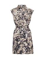 Cotton Herbarium Print Poplin Belted Mini Shirt Dress