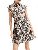 Cotton Herbarium Print Poplin Belted Mini Shirt Dress