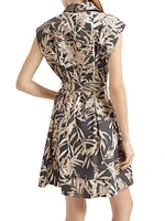 Cotton Herbarium Print Poplin Belted Mini Shirt Dress