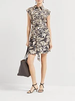 Cotton Herbarium Print Poplin Belted Mini Shirt Dress