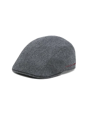 Virgin Wool Flannel Flat Cap with Embroidery