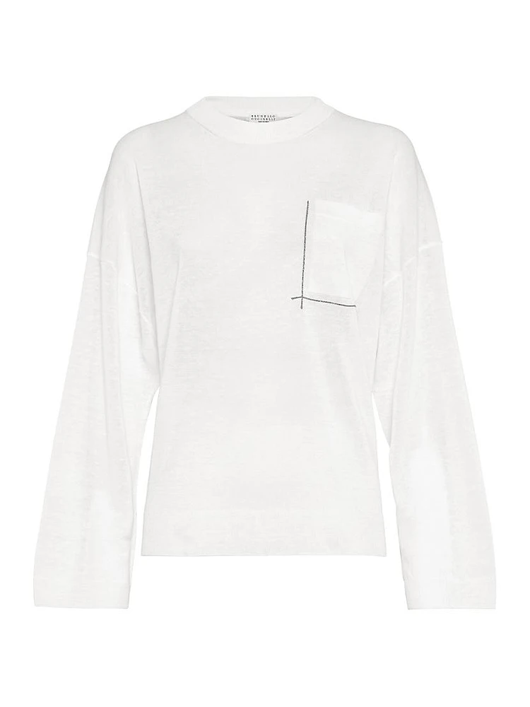 Linen Sweater with Shiny Pocket Detail
