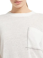 Linen Sweater with Shiny Pocket Detail