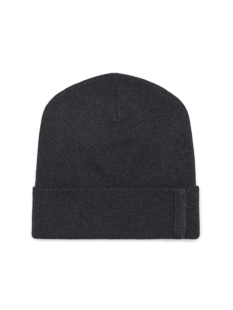 Cashmere Rib Knit Beanie with Monili