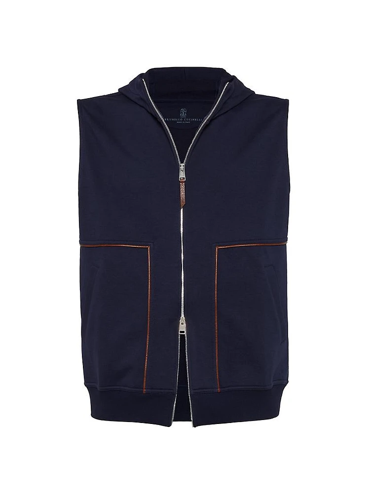 Techno Cotton French Terry Hooded Vest with Piping