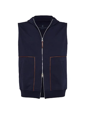 Techno Cotton French Terry Hooded Vest with Piping