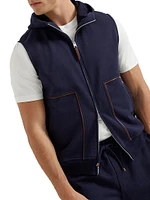 Techno Cotton French Terry Hooded Vest with Piping