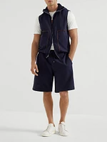 Techno Cotton French Terry Hooded Vest with Piping