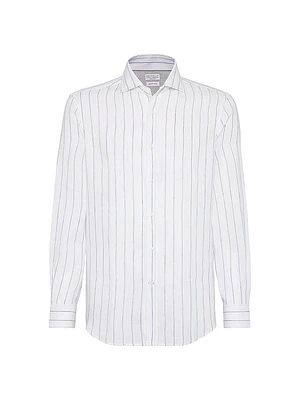Chalk Stripe Linen Easy Fit Shirt with Spread Collar