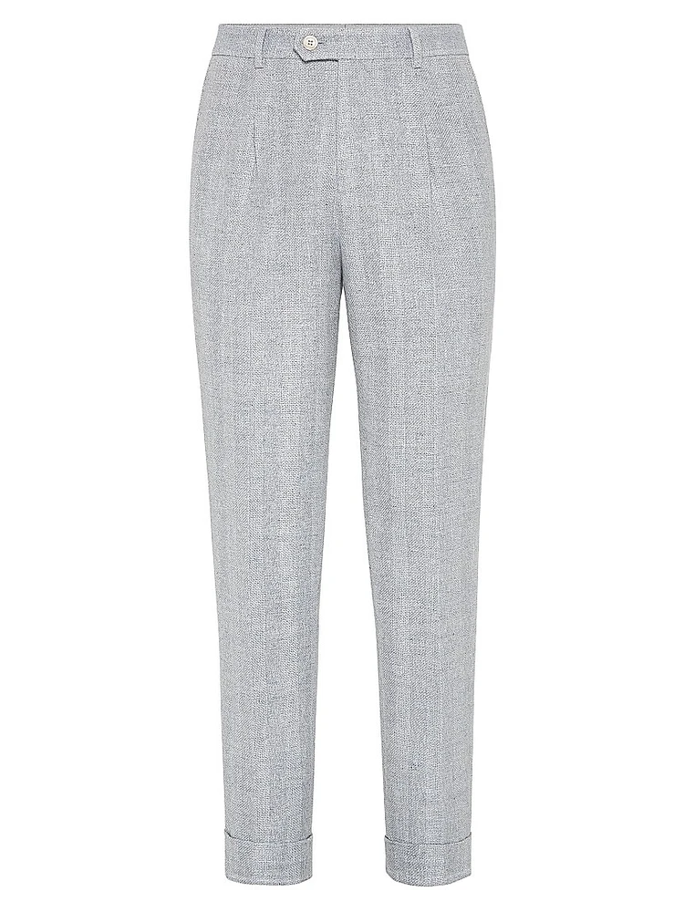 Textured Stripe Diagonal Leisure Fit Trousers with Pleat