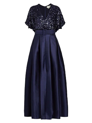 Simone Sequin Belted Gown