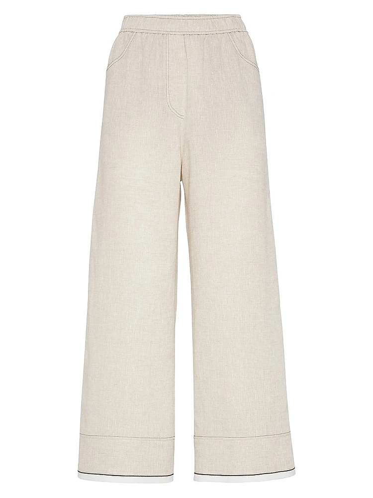 Linen Baggy Cropped Trousers