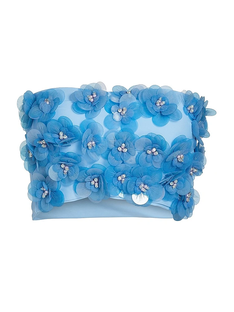 Emily Embellished Flower Bandeau Crop Top