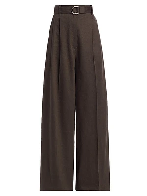 Linen-Blend Pleated Trousers
