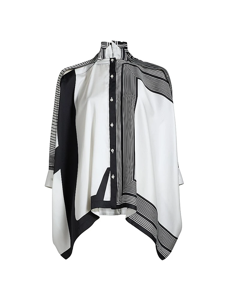 Four-Scarf Twill Button-Front Top