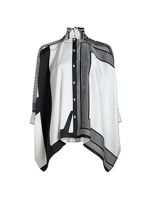 Four-Scarf Twill Button-Front Top