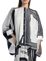 Four-Scarf Twill Button-Front Top
