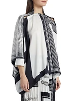 Four-Scarf Twill Button-Front Top