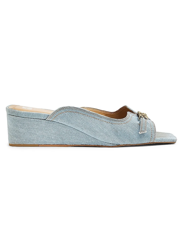 Butterfly Wedge Denim Mule Sandals