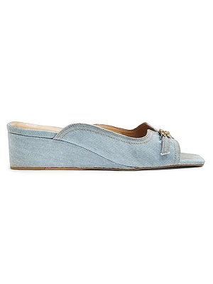 Butterfly Wedge Denim Mule Sandals