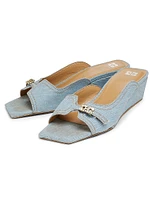 Butterfly Wedge Denim Mule Sandals