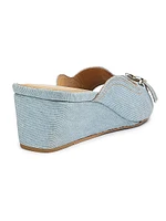 Butterfly Wedge Denim Mule Sandals