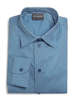 Geometric-Print Stretch Cotton Sport Shirt