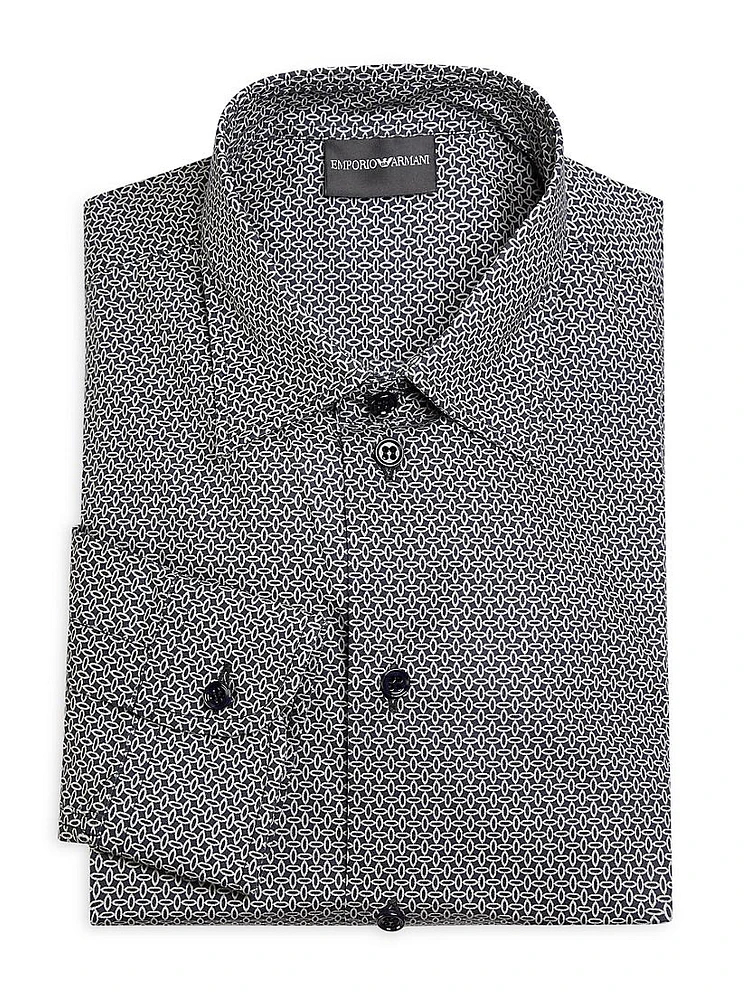 Geometric Print Stretch-Cotton Poplin Sport Shirt