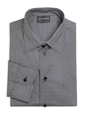 Geometric Print Stretch-Cotton Poplin Sport Shirt