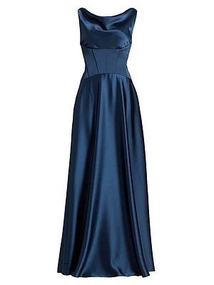 Satin Cowl Neck Gown