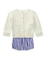 Baby Girl's Striped Cotton Poplin Tank Top & Shorts Set
