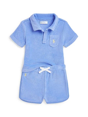 Baby Boy's Cotton-Blend Terry Polo Shirt & Shorts Set