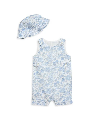 Baby Boy's Riviera-Print Cotton Shortall & Bucket Hat Set