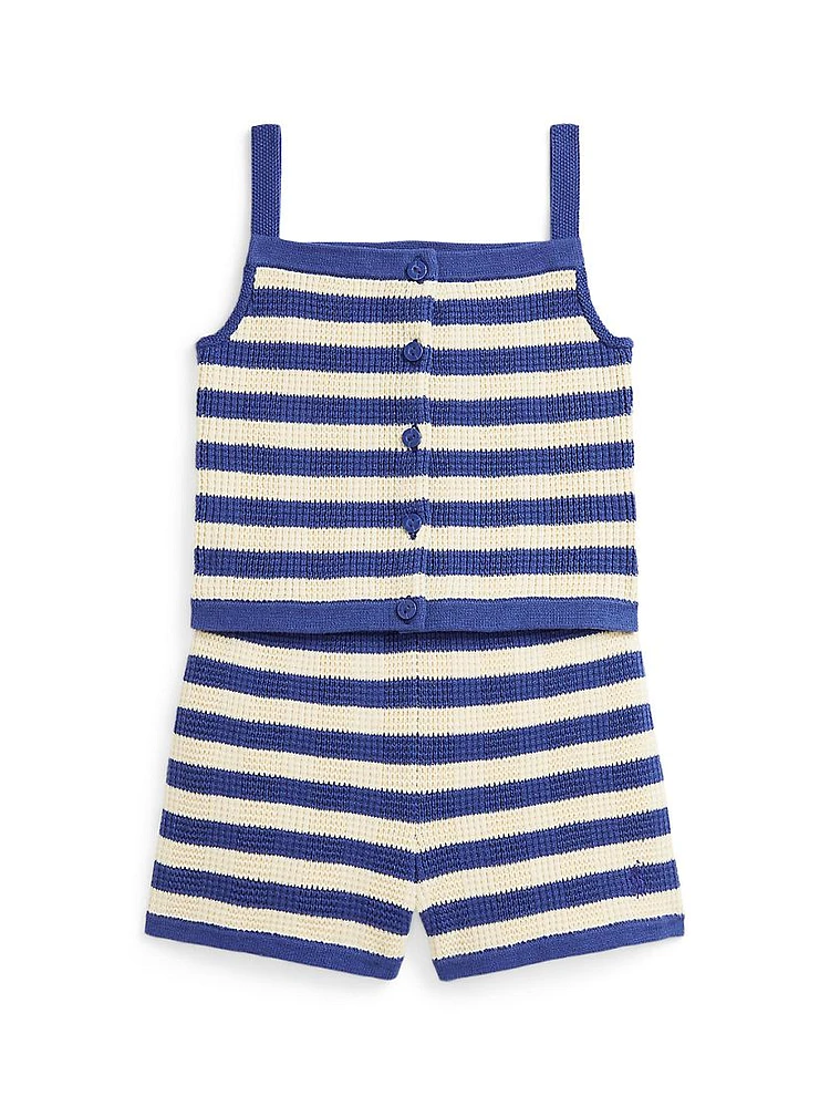 Little Girl's & Knit Striped Top Shorts Set