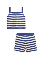 Little Girl's & Knit Striped Top Shorts Set