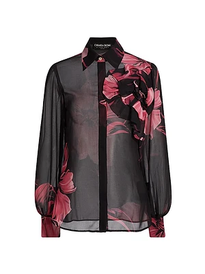 Maja Floral Sheer Georgette Long-Sleeve Top
