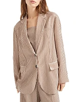 Linen Blazer with Dazzling Stripe Embroidery