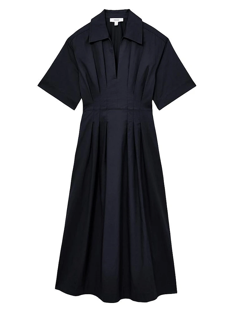 Aubrey Pleated Cotton Midi-Dress