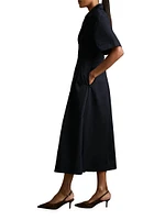 Aubrey Pleated Cotton Midi-Dress