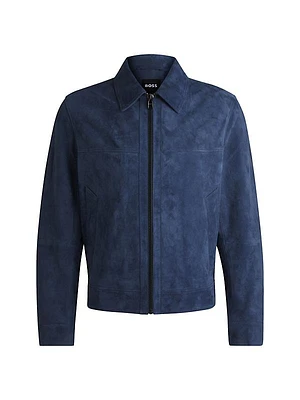 Regular-Fit Jacket in Soft Suede with Zip Front