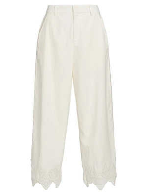 Cassia Lace-Trim Linen-Cotton Crop Pants
